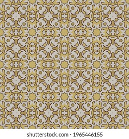 Patrón ilustrado sin soldadura de elementos abstractos en tonos beige, amarillo y marrón