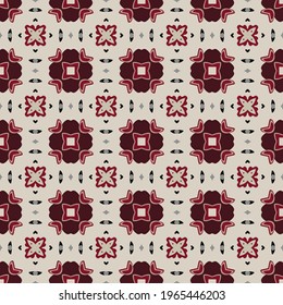 Nahtlose illustrierte Muster aus abstrakten Elementen in Beige, Blau, Rot und Grau
