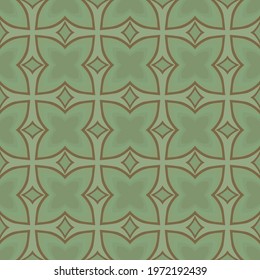 Seamless illustrated pattern made of abstract elements in brown and shades of green