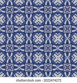 Seamless illustrated pattern made of abstract elements in beige and shades of blue
