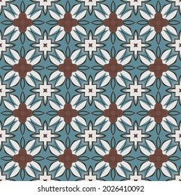 Seamless illustrated pattern made of abstract elements in gray, brown and blue