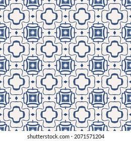 Seamless illustrated pattern made of abstract elements in beige and shades of blue
