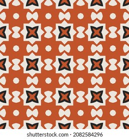 Seamless illustrated pattern made of abstract elements in beige, red and black