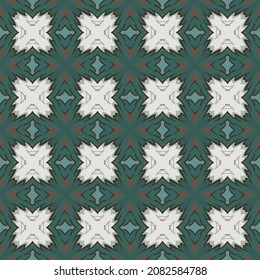 Seamless illustrated pattern made of abstract elements in white, gray, brown, turquoise and green