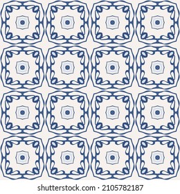 Seamless illustrated pattern made of abstract elements in beige and shades of blue