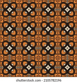 Seamless illustrated pattern made of abstract elements in beige, orange and black