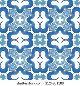 Nahtlose illustrierte Muster aus abstrakten Elementen in Weiß und Blau