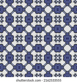 Seamless illustrated pattern made of abstract elements in white and shades of blue
