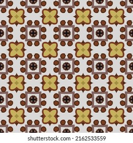 Seamless illustrated pattern made of abstract elements in beige, yellow and shades of brown