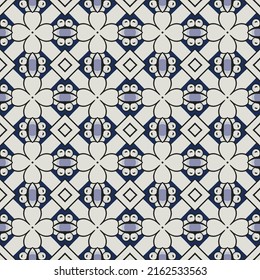 Seamless illustrated pattern made of abstract elements in white and shades of blue