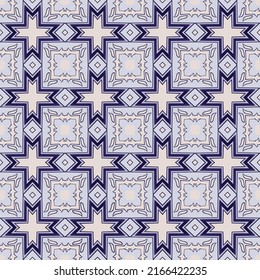 Seamless illustrated pattern made of abstract elements in white and shades of blue