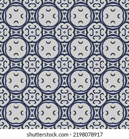 Seamless illustrated pattern made of abstract elements in light gray and shades of blue