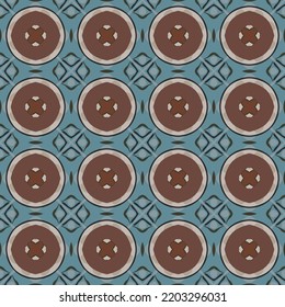 Seamless illustrated pattern made of abstract elements in beige,brown, turquoise and blue