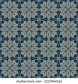 Seamless illustrated pattern made of abstract elements in light gray and shades of blue