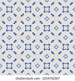 Patrón ilustrado sin soldadura de elementos abstractos en blanco y tonos azules