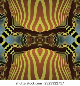 Patrón ilustrado sin soldadura de elementos abstractos en beige, azul y marrón