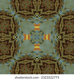 Seamless illustrated pattern made of abstract elements in beige, blue and brown