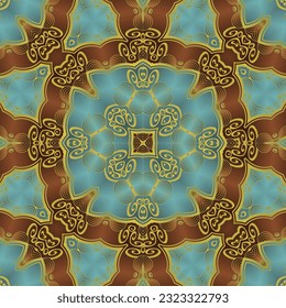 Seamless illustrated pattern made of abstract elements in beige, blue and brown