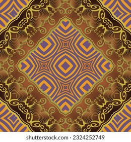 Seamless illustrated pattern made of abstract elements in beige, orange and brown