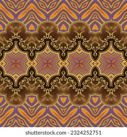 Seamless illustrated pattern made of abstract elements in beige, orange and brown