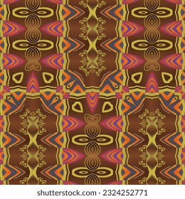 Seamless illustrated pattern made of abstract elements in beige, orange and brown