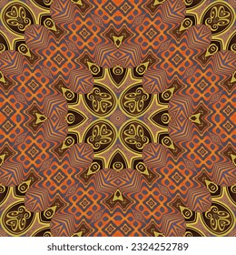 Seamless illustrated pattern made of abstract elements in beige, orange and brown