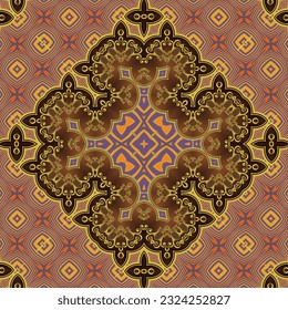 Seamless illustrated pattern made of abstract elements in beige, orange and brown