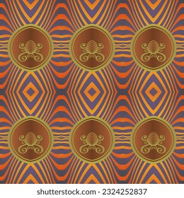 Seamless illustrated pattern made of abstract elements in beige, orange and brown