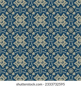 Seamless illustrated pattern made of abstract elements in beige and shades of blue