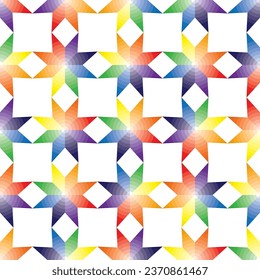 Patrón ilustrado inexorable hecho de elementos geométricos coloridos abstractos sobre blanco