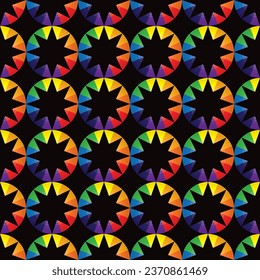 Seamless illustrated pattern made of abstract geometrical colorful elements on white