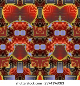 Patrón ilustrado incomparable hecho de elementos abstractos en beige, azul y rojo