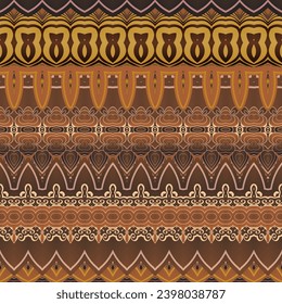 Seamless illustrated pattern made of abstract elements in beige, brown and black