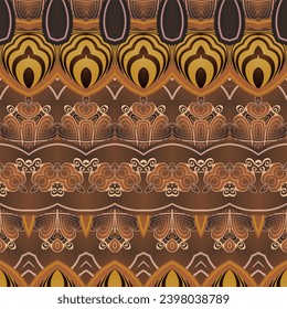Seamless illustrated pattern made of abstract elements in beige, brown and black