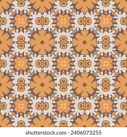 Patrón ilustrado sin foco hecho de elementos abstractos en beige, naranja y marrón