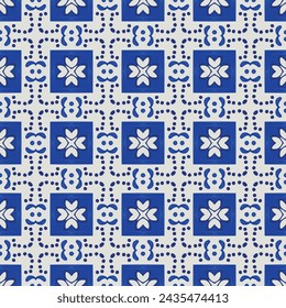 Seamless illustrated pattern made of abstract elements in white and shades of blue