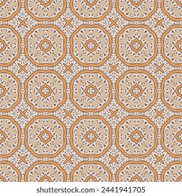 Patrón ilustrado sin costuras hecho de elementos abstractos en beige, azul, marrón y naranja