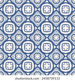 Seamless illustrated pattern made of abstract elements in beige and shades of blue