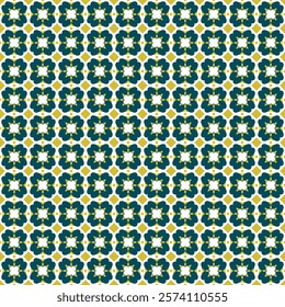Seamless illustrated pattern made of abstract elements in beige, blue and yellow