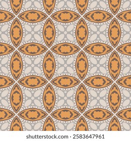 Seamless illustrated pattern made of abstract elements in beige, grey, orange and brown