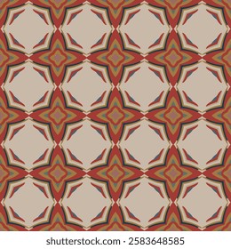 Seamless illustrated pattern made of abstract elements in beige, yellow, red and gray