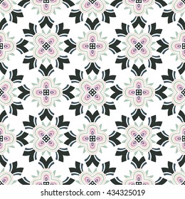 Seamless illustrated pattern made of abstract elements on white