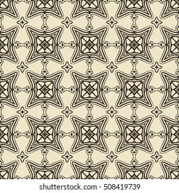 Seamless illustrated pattern made of abstract elements in beige and black