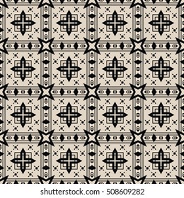 Seamless illustrated pattern made of abstract elements  in beige and black