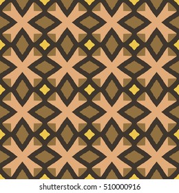 Seamless illustrated pattern made of abstract elements in beige, brown and yellow