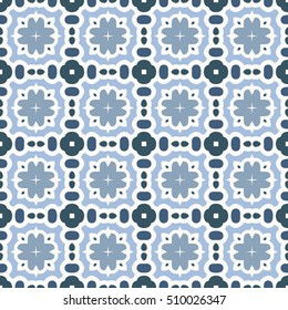 Seamless illustrated pattern made of abstract elements white and blue