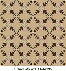 Seamless illustrated pattern made of abstract elements in beige and brown