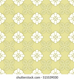 Seamless illustrated pattern made of abstract elements in beige and yellow