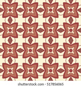 Seamless illustrated pattern made of abstract elements in beige and red