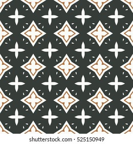 Seamless illustrated pattern made of abstract elements in white, brown and dark grey